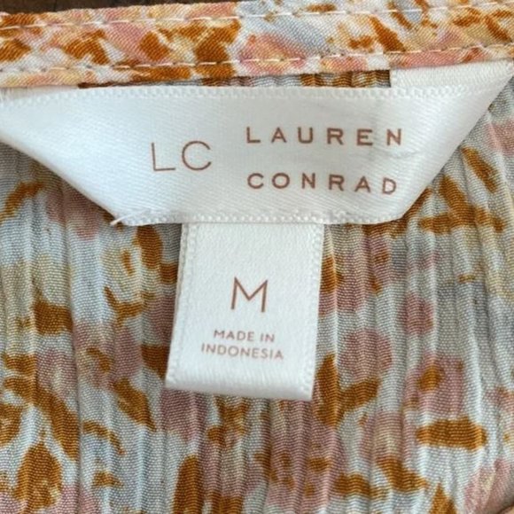 LC Lauren Conrad Bell Sleeve Split Back Top Floral Flowers Peach Size Medium - Picture 7 of 7
